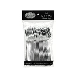 Lillian Tablesettings Silver Glossy Plastic Spoons | 5 1/2" x 1" | 24 Pcs, 5.5 x 1 x 1 inches