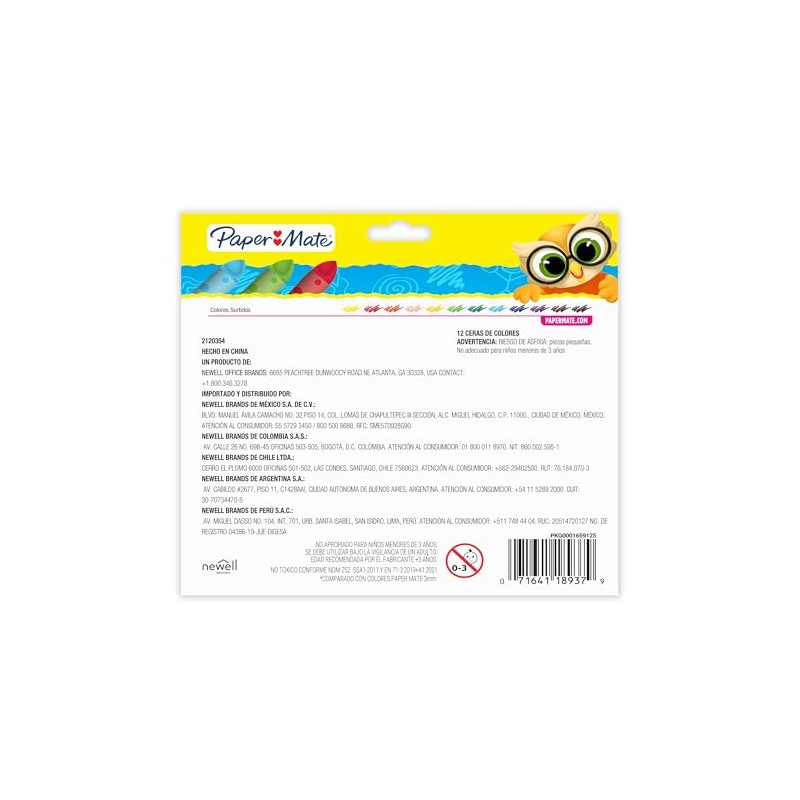 Crayones Jumbo Redondos Paper Mate 12 colores surtidos