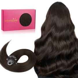 WENNALIFE Microlink Hair Extensions Human Hair, 50g 50s 20 Inch Light Dark Brown Remy Hair Microbead Micro Link Microloop Microring Invisible Straight Natural Fusion Installation