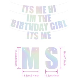 It's Me Hi I'm The Birthday Girl It's Me Banner Holographic Pre-strung Iridescent Birthday Party Decorations Disco Silver Laser Garland for Birthday Party Favors