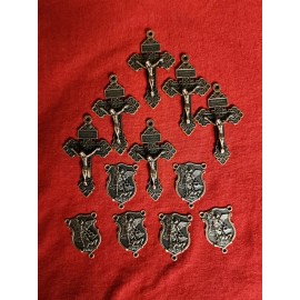 Lot Of 12 CHRISTIAN Metal Crucifix CROSS & ROSARY CENTERPIECE ST.MICHAEL