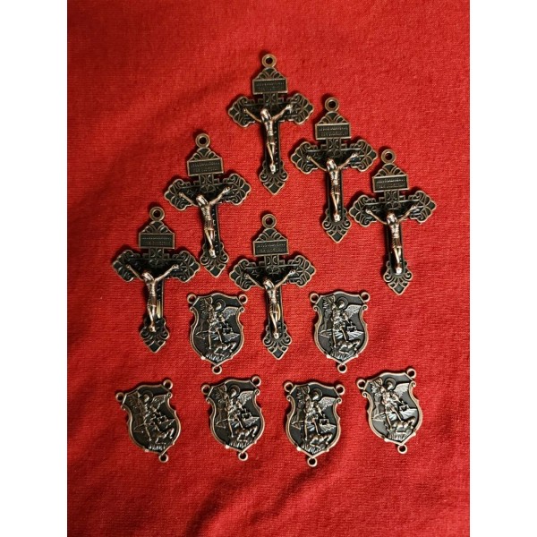 Lot Of 12 CHRISTIAN Metal Crucifix CROSS & ROSARY CENTERPIECE