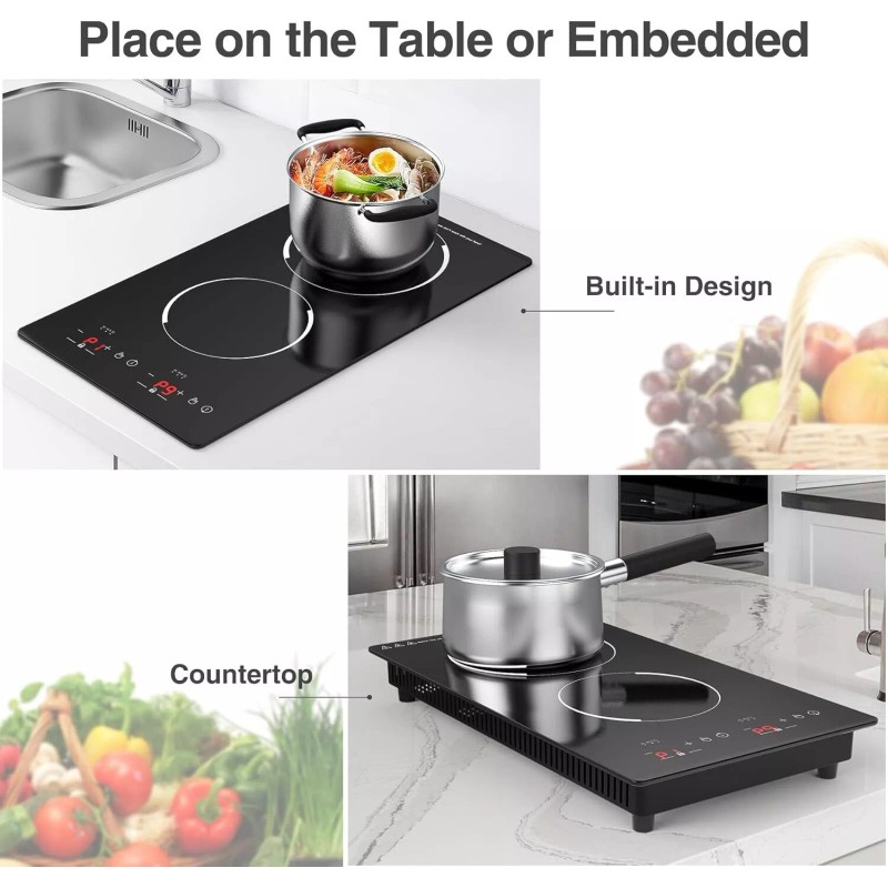 VBGK Induction Cooktop 2 Burner Electric Stove Top Electric Cooktop