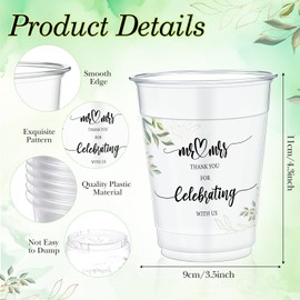 Jingmore 100 Pcs Mr and Mrs Cups 12 oz Plastic Wedding Cups Bulk Clear Engagement Disposable Drinking Glasses for Reception Supplies Bridal Shower Wedding Theme Party Decoration