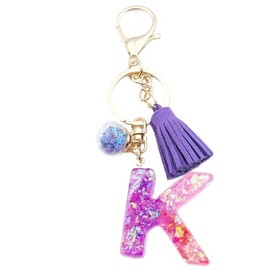 Xsclpomddy A-Z Initials Letter Keychain Crystal Pink with Tassel Pendant for Wallet Backpack Handbags Women Girls,K