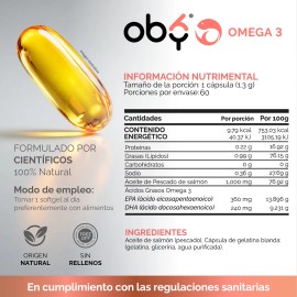 Omega 3 Premium 1300mg  Aceite De Salmon Salvaje Puro Con Alto Epa Y Dha  Suplemento Alimenticio  Oby Vitaminas Mujer Y Hombre  Tecnologia Sin Sabor, 