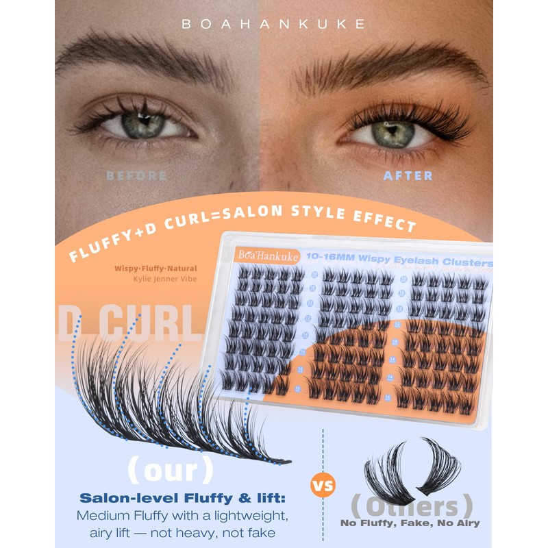 Natural Lash Clusters Wispy Cluster Eyelash Extensions 10-16MM CD Curl