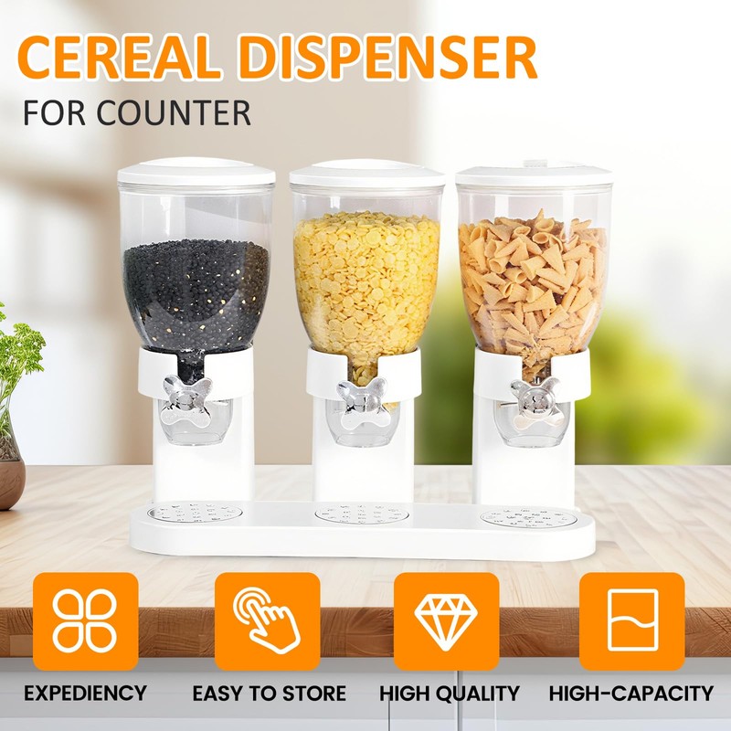 Petyoung Triple Food Storage Dispenser, 6L Capacity Cereal Container, Plastic