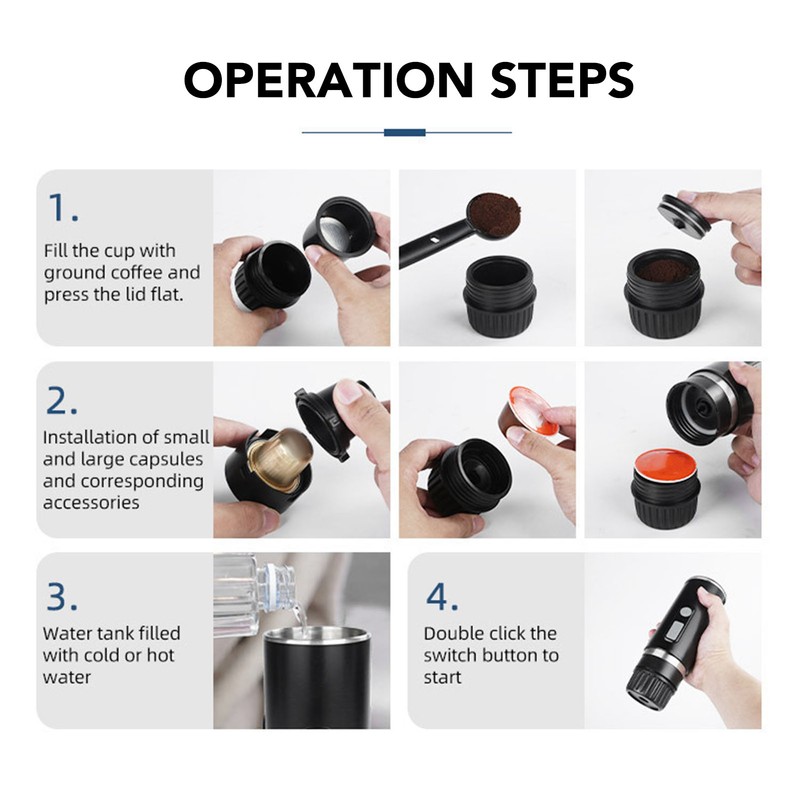 Portable Coffee Maker 15bar ABS Capsules Ground Coffee Extraction Electric