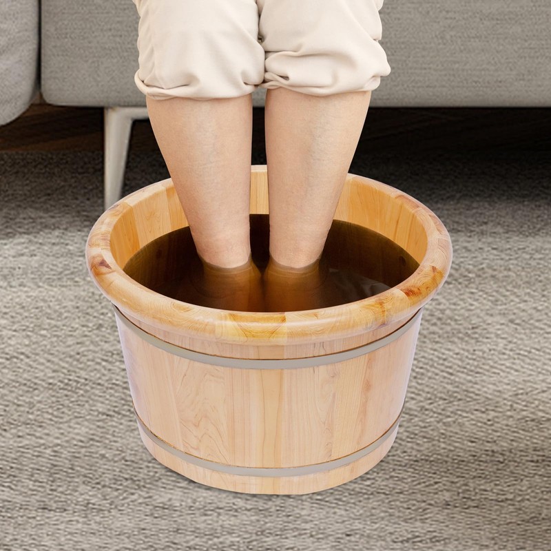 AngelcityCC Wood Foot Tub with Massager and lid, Solid Wood