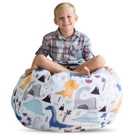 Creative QT Stuff ’n Sit Extra Large 38’’ Bean Bag Storage Cover for Stuffed Animals & Toys, Giant Beanbag Chair for Plush, Toddler & Kids Bedroom Organizer for Christmas, Dinosaur