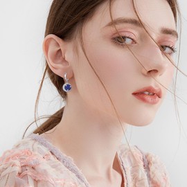 Star Moon Hoop Earrings for Women Sterling Silver Moonstone / Lapis Lazuli Star Earrings Star Moon Jewellery Gifts for Women Girls, Sterling Silver, Lapis Lazuli