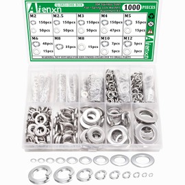 Aienxn 1000PCS Metric Sizes 304 Stainless Steel Spring Lock and Flat Washer Assortment Kit-M2, M2.5, M3, M4, M5, M6, M8, M10, M12, Prevent Loose Fasteners