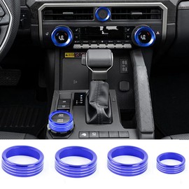 KUJOOY for Toyota Tacoma 2024 2025 for Toyota 4Runner 2025 with 14’’Screen, Air Conditioner AC Switch Audio Dirve Button Knob Cover Rings, Aluminum Alloy Accessories (Blue, 14“ Screen)