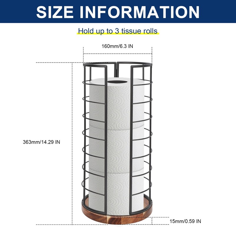 NearMoon Toilet Paper Organizer Stand, Freestanding 3 Rolls Tissue Storage,