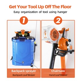 OSROENE Backpack Leaf Blower Hanger, 1 Pack Backpack Sprayer Wall Mount, Heary Duty Chainsaw Wall Mount Stand Accessories Garage Organization Storage