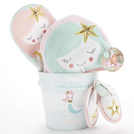 Baby Aspen Simply Enchanted Mermaid 4 Piece Bathtime Gift Set, Pink/Mint/Gold/White, 0-6 Months