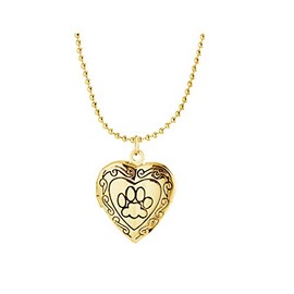 COLORFUL BLING 14k Gold Silver Women Romantic Heart Locket Necklace Engraved Flower Oval Hold Photo Picture Pendant Living Memory Jewelry-Gold paw