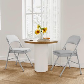 GarveeHome 2 Pack Folding Chairs with Padded Cushions, Padded Foldable Chair Hold Up to 350 Pounds, Portable Grey Folding Chair Suitable for Dining Room, Home Office, Indoor and Outdoor Events