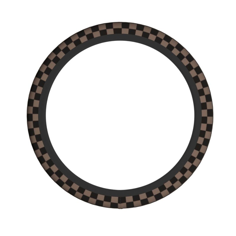 Black Brown Checkered Steering Wheel Cover Universal 15 Inch, Non