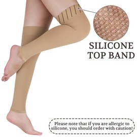 LIN PERFORMANCE 15-20 mmHg Medical Footless Compression Stockings for Women Men Thigh High Dot-Top Support Compression Leg Sleeves for Varicose Veins (Nude,L)