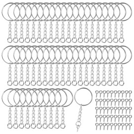 Key Chain Rings 50 Pcs Keychains Bulk with Chains Metal Round Keychain Rings with Open Jump Ring and Small Screw Eye Pins for Crafts