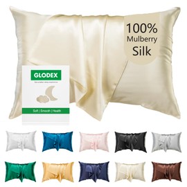 Glodex 100% Pure Mulberry Silk Pillowcase for Hair and Skin Face - Both Sides 25 Momme Grade 6A with Hidden Zipper Ultra-Soft and Breathable 1Pc Gifts for Women Men (Creamy White, Standard 20"×26")