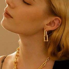 BG&WLing 18K Gold Plated Link Earrings for Women, Paperclip Link Chain Earrings Double Hoop Dangle Earrings Trendy Jewelry Gift for Her (Gold)