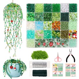 Weldomcor 5540 Pcs Beaded Plant Kit, Forever Green Glass Beads for Beaded Plants Leaf Flower Sun Catcher Seed Beads Kit with Tutorials for Succulent Plant Jewelry Making DIY Crafts Home Decor