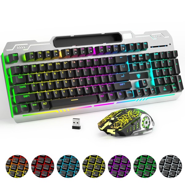 XISOGUU Wireless Gaming Keyboard and Mouse Combo, RGB Backlit Rechargeable
