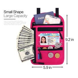 HKYLRAT Travel Neck Wallet with RFID Blocking for Women & Men, Passport Holder, Anti-Theft Slim Neck Pouch (Hot Pink)