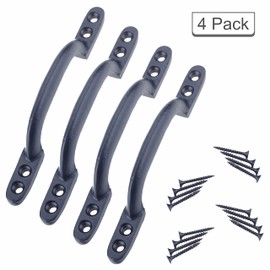 SUL Black Cast Iron Hot Bed Handles with Screw for Indoor or Outdoor Use, Black Japanned D Handle Gate Handle for Garden Gates, Shed Doors - 150mm Hot Bed Handle 4pk