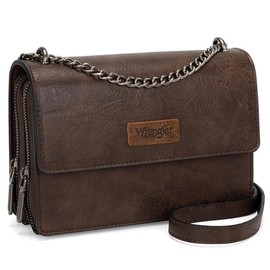 Wrangler Flap Crossbody Purse for Women Shoulder Bag Vintage Wallets with Chain:_Light Brown