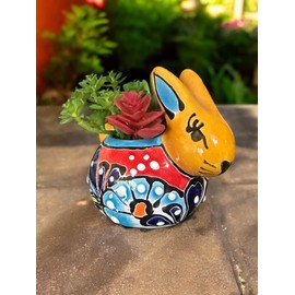 Small Talavera Bunny Planter | Handcrafted Mexican Pottery | 5”x5” Succulent Planter for Indoor & Outdoor Decor