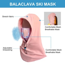 LOKZEER Balaclava Face Mask for Women: Lightweight Breathable Sweat-Absorbing Ski Mask with Adjustable Drawstring. UV Protection Cycling Motorcycle Face Cover - Pink