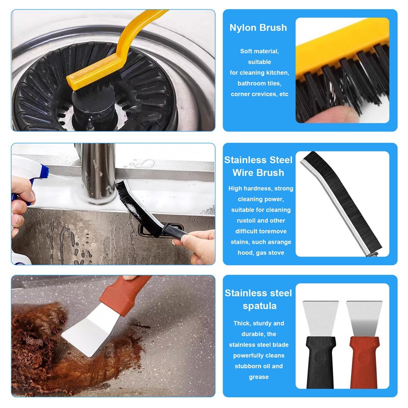 Crevice Cleaning Brush Set - 8 Pcs Multifunctional Cleaning Tools,