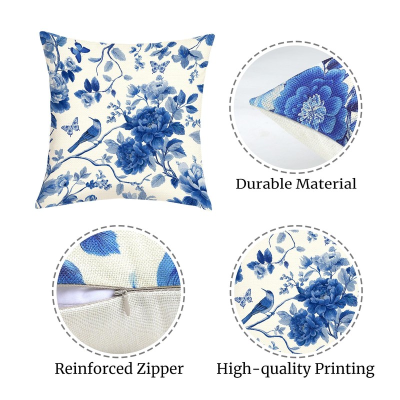 Joymaison 40x40 Pack of 4 Chinoiserie Flower Throw Pillow Cushion