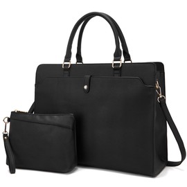 YZAOLL 15.6 Inch Laptop Bag for Women,Lightweight Vegan Leather Work Tote with Clutch Purse,Water-resistant Business Briefcase - Large Capacity Office Bag for Travel,College Essentials(Gift),Black