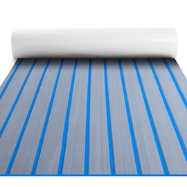 Fullfire Boat Flooring EVA Foam Boat Decking for Jon Boat, Faux Teak Marine Mat Self-Adhesive for Motorboat RV Yacht Kayak Floor 94" x 16" Grey with Blue Lines