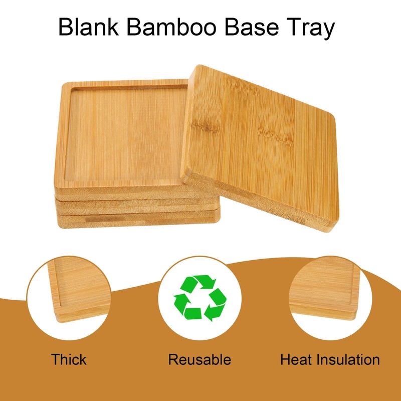 uxcell 4PCS Mosaic Bamboo Coasters, 3.5 Inch Blank Base Trays,