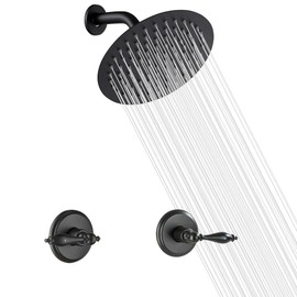 LIWEIKE 2 Handle Shower Faucet Set, Matte Black Two Handles Shower Faucet with 8 Inch Rain Shower Head Shower Faucet Set 2 Knobs, Wall Mounted