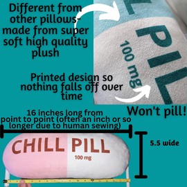 MRJ Products Chill Pill Pillow - Cervical Neck Pillow, Calming Corner Classroom Must Haves Bolster Throw Pillows, College Dorm, Boho Classroom Decor, Lumbar Support Pillow, Home Office Preppy Stuff