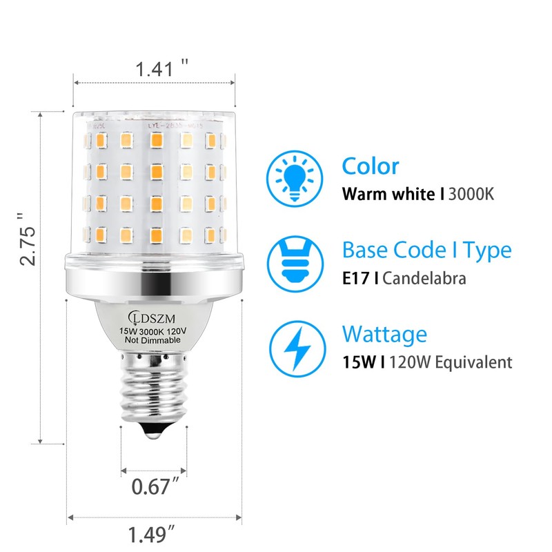 E17 Super Bright LED Bulb,15W Intermediate E17 Base LED G14
