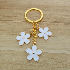 Meimimix Flowers Charms Enameled Keychain Chain Tassel Keyring For Women Girls Purse Bag Accessories Jewellery (White)