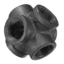 TuToy 1/2 '3/4' 1 '6 Way Pipe Fitting Malleable Iron Black Double Outlet Cross Female Connector - 3/4 Inch