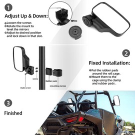 UTV Rear View Mirror And Center View Mirror With 1.75" to 2" Roll Bar Cage Mount Compatible with Polaris RZR, Commander Maverick X3, Viking, Yamaha Rhino, Kawasaki Teryx