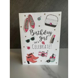 Second Nature Birthday Girl Celebration Greeting Card – Fashion & Fun-Themed w/Glitter Accents