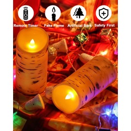 Comenzar Flameless Candles Birch Bark Candle LED Candles Home Decor H: 456" x D: 3.25" Electric Candle Faux Candles with Remote Timer Pack 3