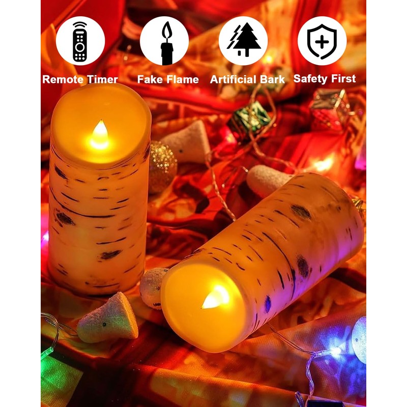 Comenzar Flameless Candles Birch Bark Candle LED Candles Home Decor
