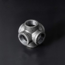 3/4" 6-Way Side Outlet Cross, Home TZH Cast Malleable Iron Pipe 6-Way Outlet Corner Fittings for Industrial vintage style DIY Project/Furniture/Shelving Decoration(10, 3/4")